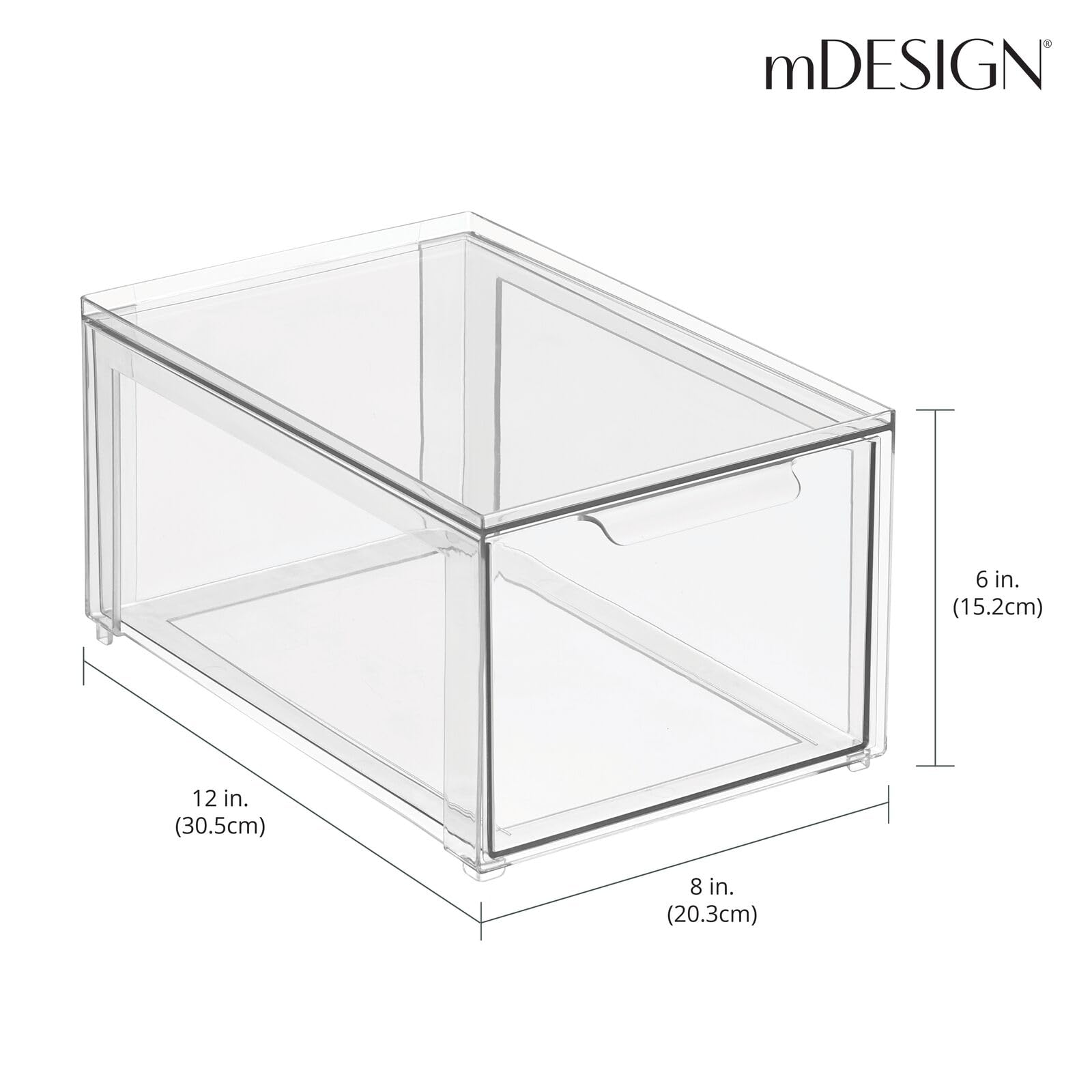 mDesign Plastic Stackable Drawer Organizer Storage Bin w/Pull Out Drawer - Holder for Crafts, Sewing, Hobby, Art Supplies in Home, Classroom, Office, or Studio - Lumiere Collection, 4 Pack - Clear