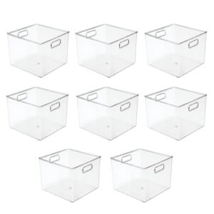 mDesign Small Modern Plastic Storage Organizer Bin Basket with Handles for Craft Room Organization - Shelf, Cubby, Cabinet, and Closet Organizing Decor - 8 Pack - Clear