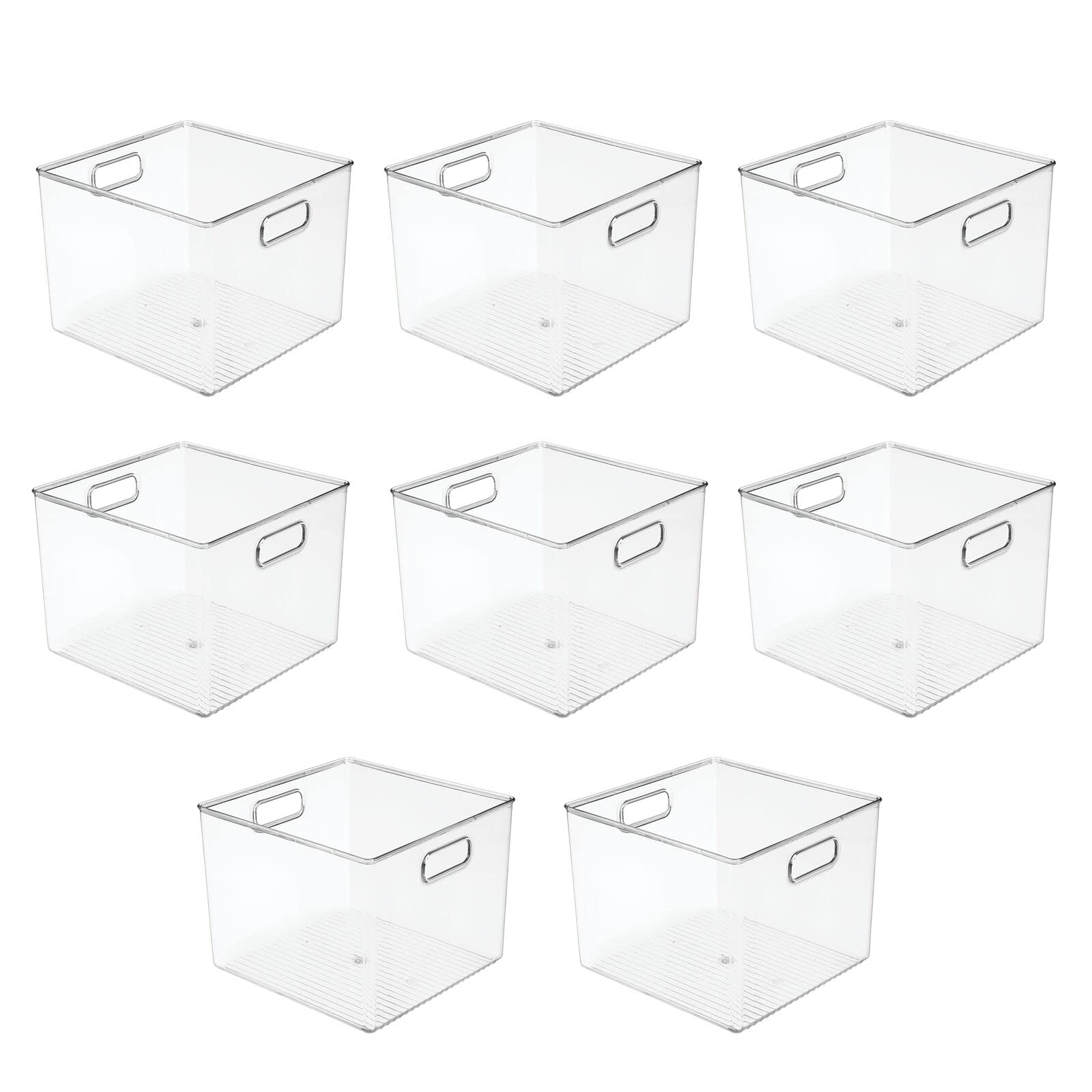 mDesign Small Modern Plastic Storage Organizer Bin Basket with Handles for Craft Room Organization - Shelf, Cubby, Cabinet, and Closet Organizing Decor - 8 Pack - Clear