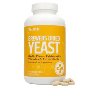 pet md garlic & brewers yeast for dogs & cats - garlic and yeast plus antioxidants - brewer's yeast tablets for dogs & cats - vitamin b 1 & vitamin c - 500 ct