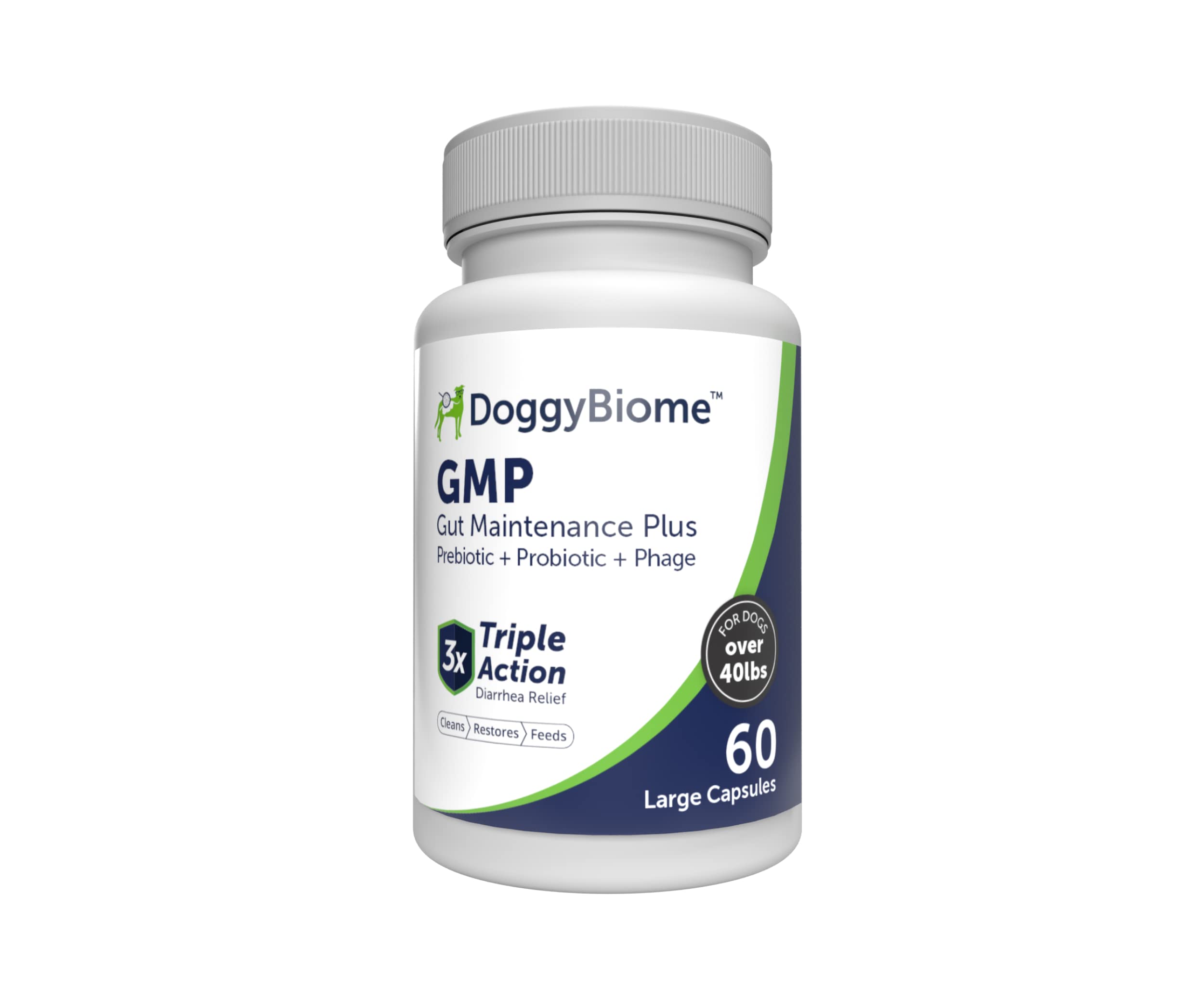 AnimalBiome Dog Probiotics - GMP Prebiotics and Probiotics - Reduce Diarrhea Flareups - for Dogs Over 40 lbs (60 Capsules) - DoggyBiome