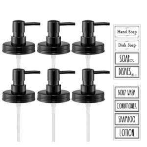 Onsogi Regular Mouth Plastic Mason Jar Soap Dispenser Pumps and Lids- Rust-Proof Mason Jar Accessories Rustic Farmhouse Kitchen Counter Top Bathroom Decor and Organization - 6 Pack