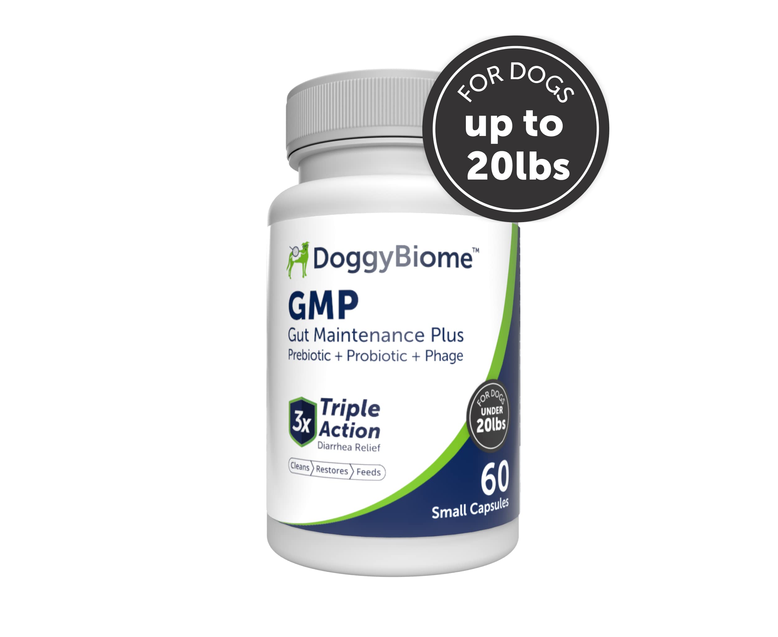 AnimalBiome Dog Probiotics - GMP Prebiotics and Probiotics - Reduce Diarrhea Flareups - for Dogs Under 20 lbs (60 Capsules) - DoggyBiome