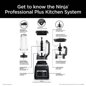 Ninja BN805A Pro Plus Kitchen System, 1400W, 5-in-1: Smoothies, Chop, Dough, Auto IQ, 72oz Blender Pitcher, 64oz Processor Bowl, 2x32oz Cups, Black