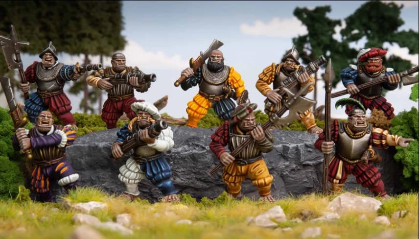 Death Fields/Classic Fantasy: Landsknecht Ogres (9 Multi Part Hard Plastic 28mm Figures) Made in The USA