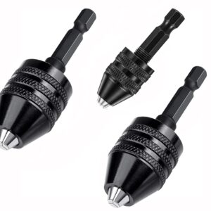 RZJZGZ 3 Pcs Keyless Drill Chuck Bit 1/4 Inch Hex Shank Keyless Drill Chuck Conversion Tool,0.3-6.5 mm&0.3-3.6 mm&0.8-8mm Quick Screwdriver Drill Adapter for Micro Drill Bit