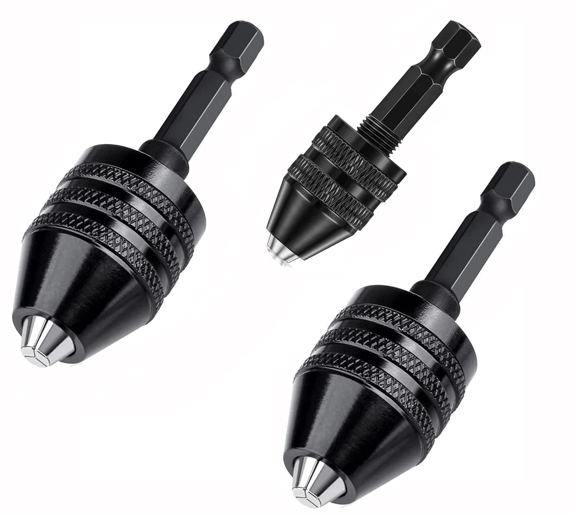 RZJZGZ 3 Pcs Keyless Drill Chuck Bit 1/4 Inch Hex Shank Keyless Drill Chuck Conversion Tool,0.3-6.5 mm&0.3-3.6 mm&0.8-8mm Quick Screwdriver Drill Adapter for Micro Drill Bit