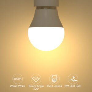 ORALUCE A15 LED Bulb 5 Watts Warm White 3000K,40W Equivalent Table Lamp Bulb, E26 Standard Screw Base G45 Shape Small Light Bulbs for House Lighting,450 Lumen,Non-Dimmable,6 Pack