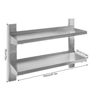 BILPIKOGoo Stainless Steel Shelf 12.6” x 47”, Commercial Shelves Wall Mounted Metal Shelving Stainless Steel Wall Shelf for Restaurant, Bar, Utility Room, Kitchen and Garage