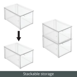 mDesign Plastic Stackable Drawer Organizer Storage Bin w/Pull Out Drawer - Holder for Crafts, Sewing, Hobby, Art Supplies in Home, Classroom, Office, or Studio - Lumiere Collection, 4 Pack - Clear