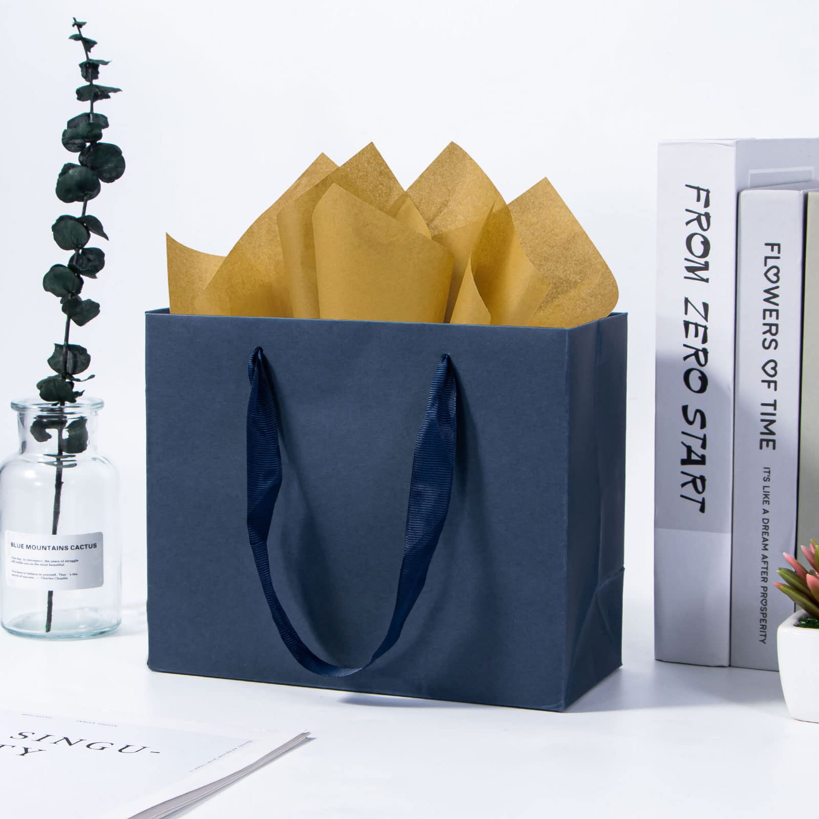 Umoonfine Navy Blue Gift Bags Bulk, 12 Pack Navy Blue Paper Gift Bags with Handles Navy Gift Bags Kraft Gift Bags 8.7x3.9x7.1 Inches Gift Wrap Bags for Wedding, Party,Shopping, Merchandise Business