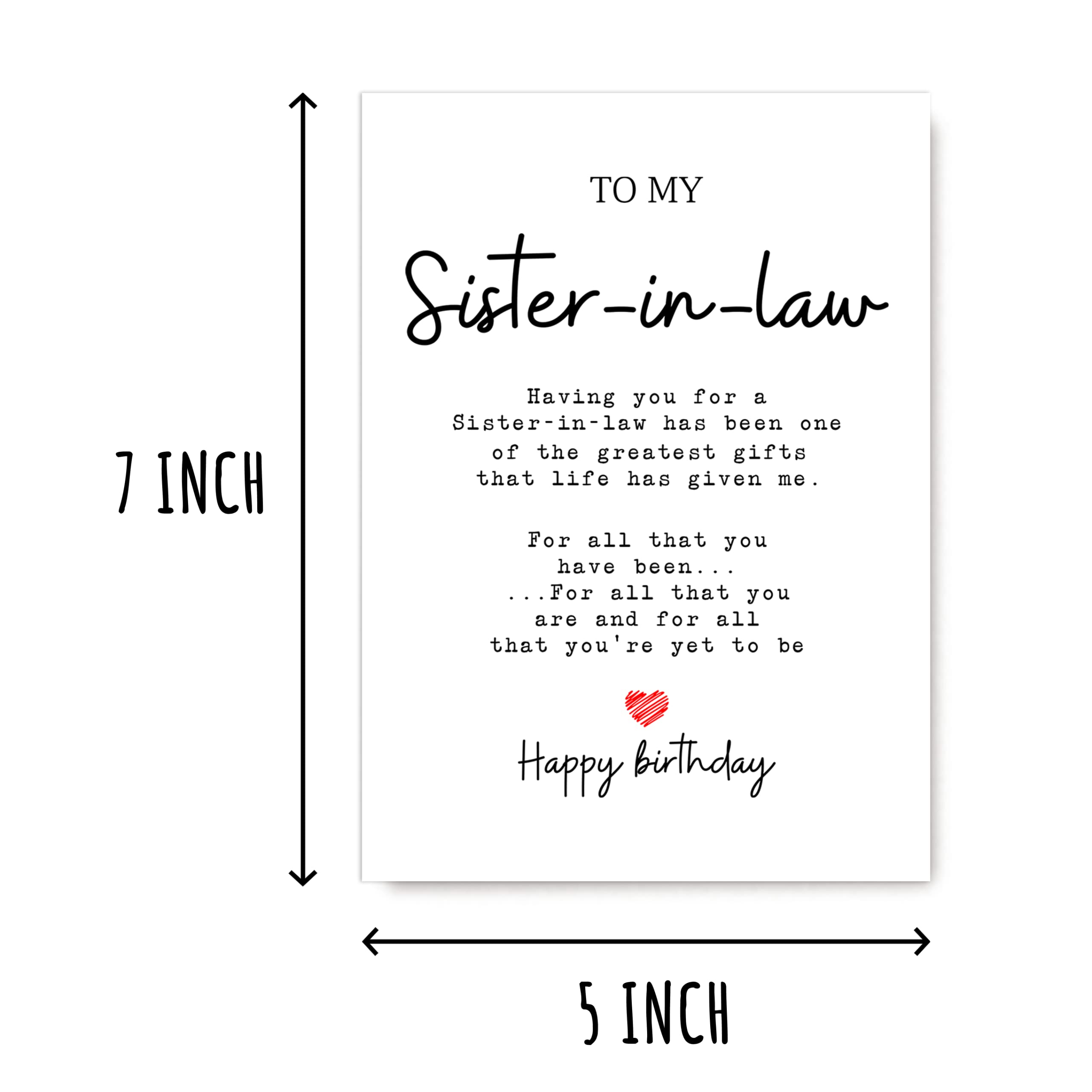 EruditeGifts Sister-In-Law Birthday Card, 5 x 7 inches, Printed on Premium Smooth Heavy Cardstock, Blank Inside for Your Personal Message, Includes Envelope