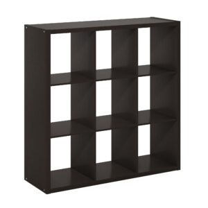 furinno cubicle open back decorative cube storage organizer, 9, dark oak