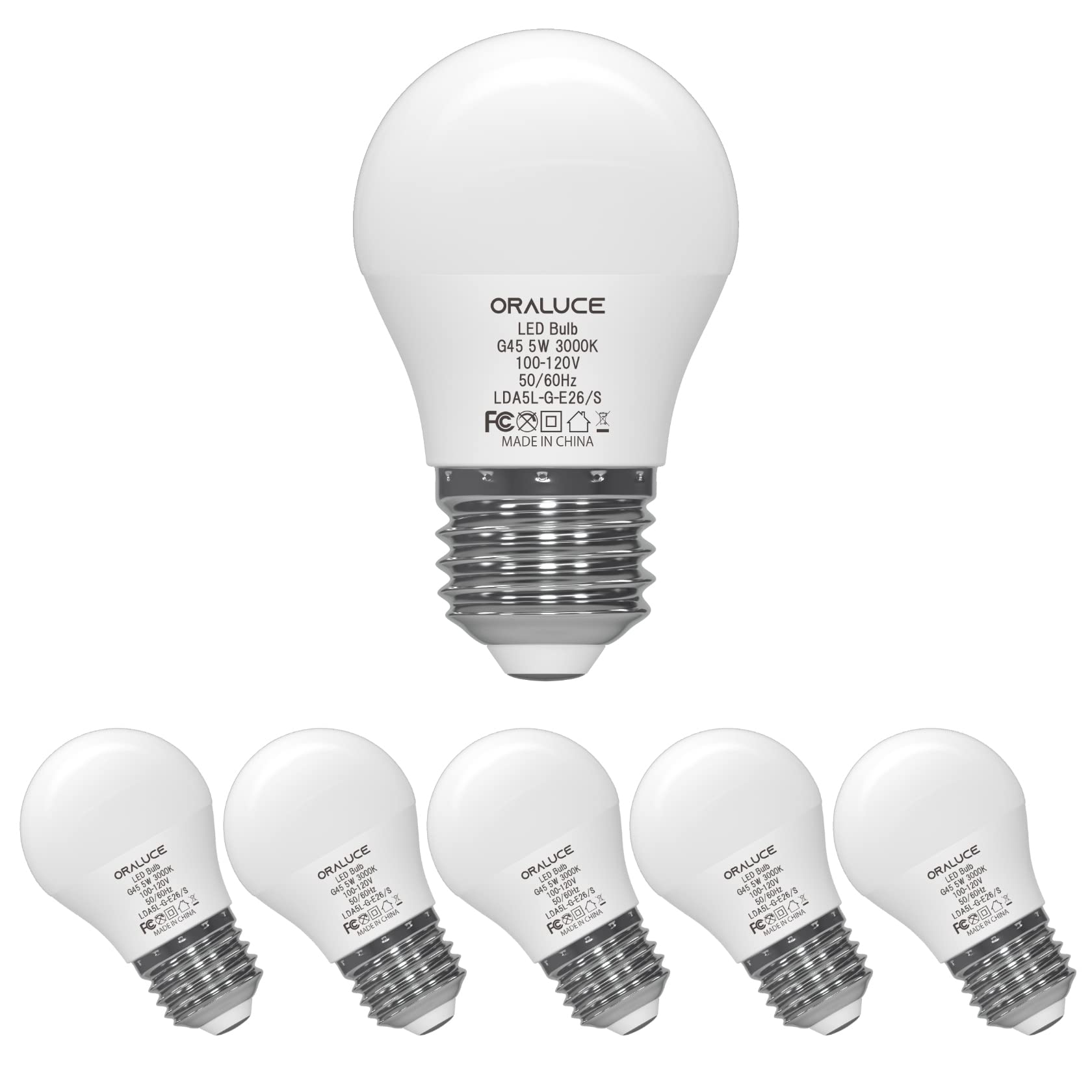 ORALUCE A15 LED Bulb 5 Watts Warm White 3000K,40W Equivalent Table Lamp Bulb, E26 Standard Screw Base G45 Shape Small Light Bulbs for House Lighting,450 Lumen,Non-Dimmable,6 Pack