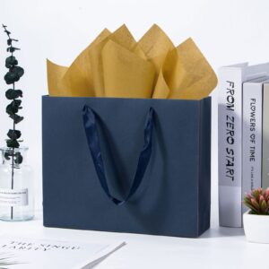 Umoonfine Navy Blue Gift Bags 12 Pack, 10.6x3.1x8.6 inches Navy Blue Shopping Bags Gift Wrap Bags Reusable Kraft Navy Blue Paper Bags with Handles Bulk for Shopping, Retail, Merchandise Business