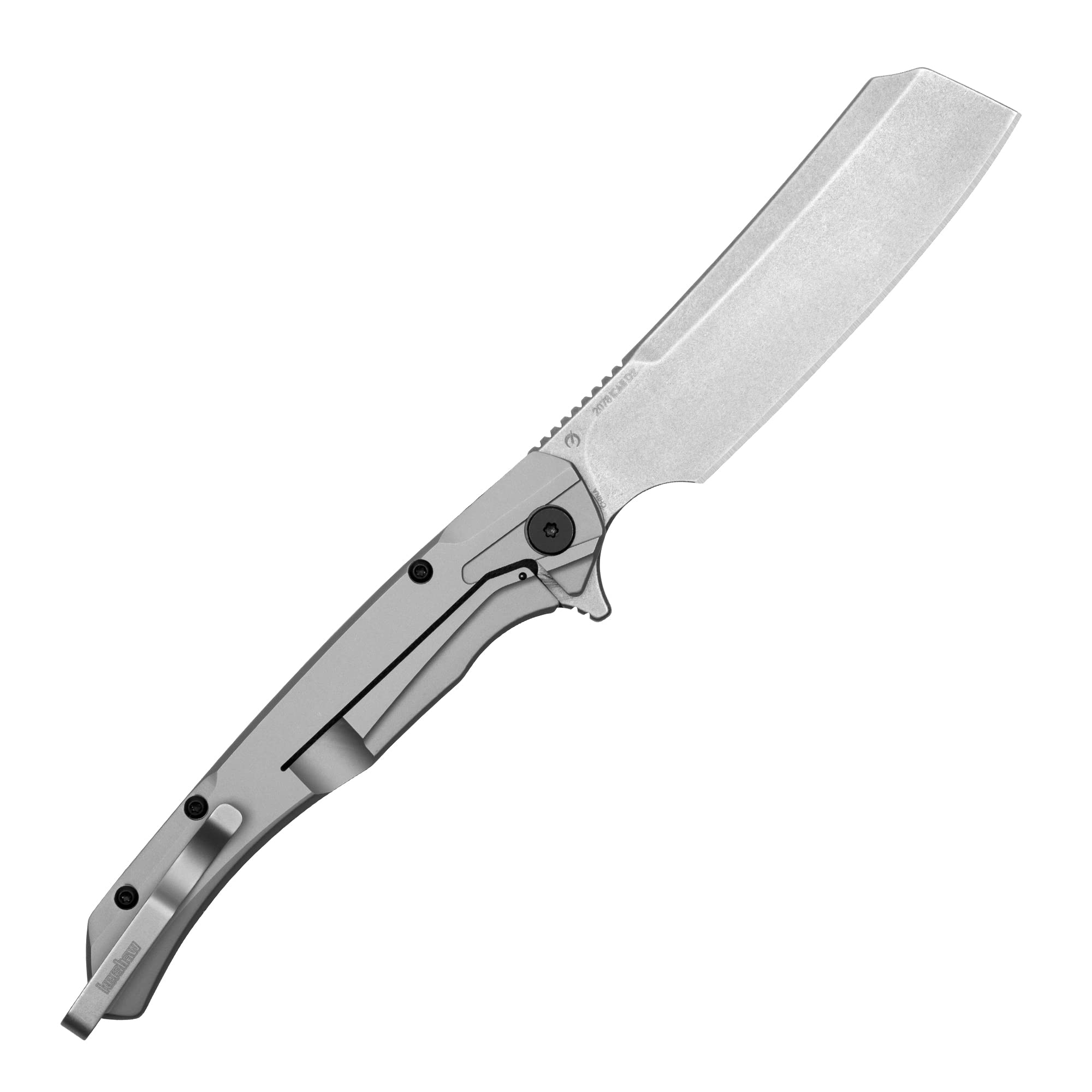 Kershaw Strata Cleaver Pocket Knife, D2 Steel, 4 inch Blade, Stonewashed Finish, Pocketclip