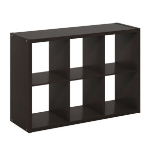 furinno cubicle open back decorative cube storage organizer, 6-cube, dark oak