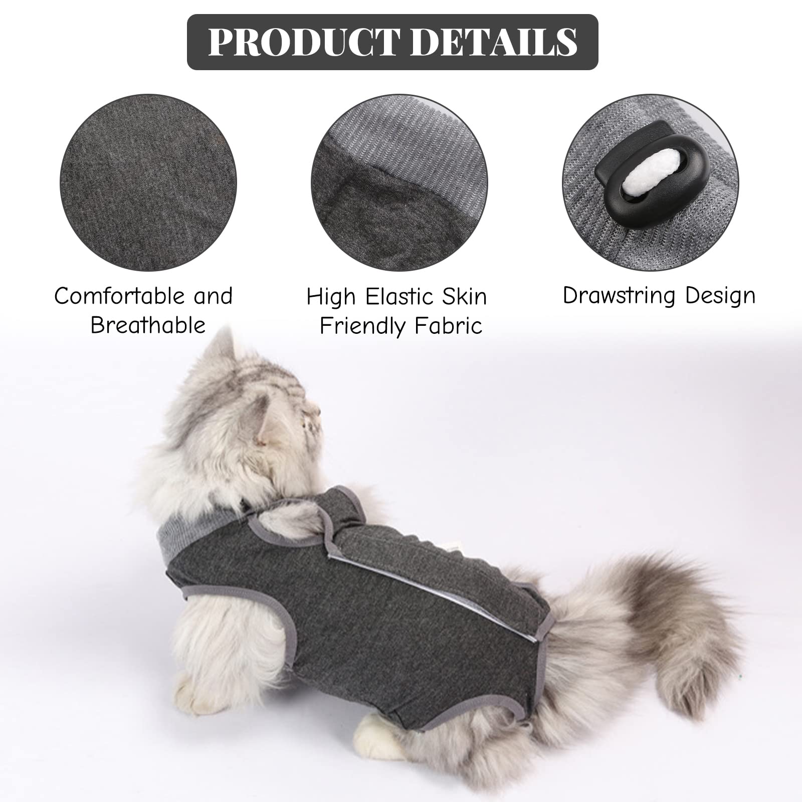 URROMA 1 Piece Cat Surgery Recovery Suit, Alternative E-Collar Cone Anti Licking Pet Surgical Recovery Shirt Skin Diseases Abdominal Wounds Sterilization Cat Suit for Pets Cats Dogs, M