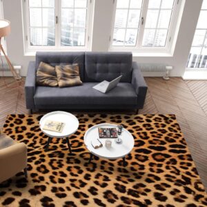 Stylish Leopard Print Rug, Popular Personality Stylish Design Print Indoor Floor Rugs, Carpet Low Pile Machine Washable Comfortable Durable for Bedroom Living Room Home Decor 5ftx7ft