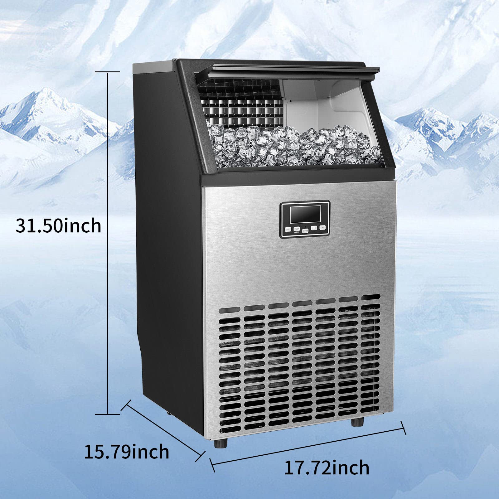 Xbeauty Commercial Ice Maker, Self-Cleaning Ice Machine 100LBS/24H, Stainless Steel Freestanding Ice Maker Machine with 33LBS Bin,Include Scoop