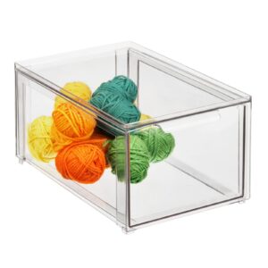 mDesign Plastic Stackable Drawer Organizer Storage Bin w/Pull Out Drawer - Holder for Crafts, Sewing, Hobby, Art Supplies in Home, Classroom, Office, or Studio - Lumiere Collection, 4 Pack - Clear