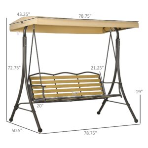 Outsunny 3-Seat Patio Swing Chair, Porch Swing Glider with Seat Cushion, Adjustable Canopy, Weather Resistant Steel Frame, for Porch, Garden, Poolside, Backyard, Beige