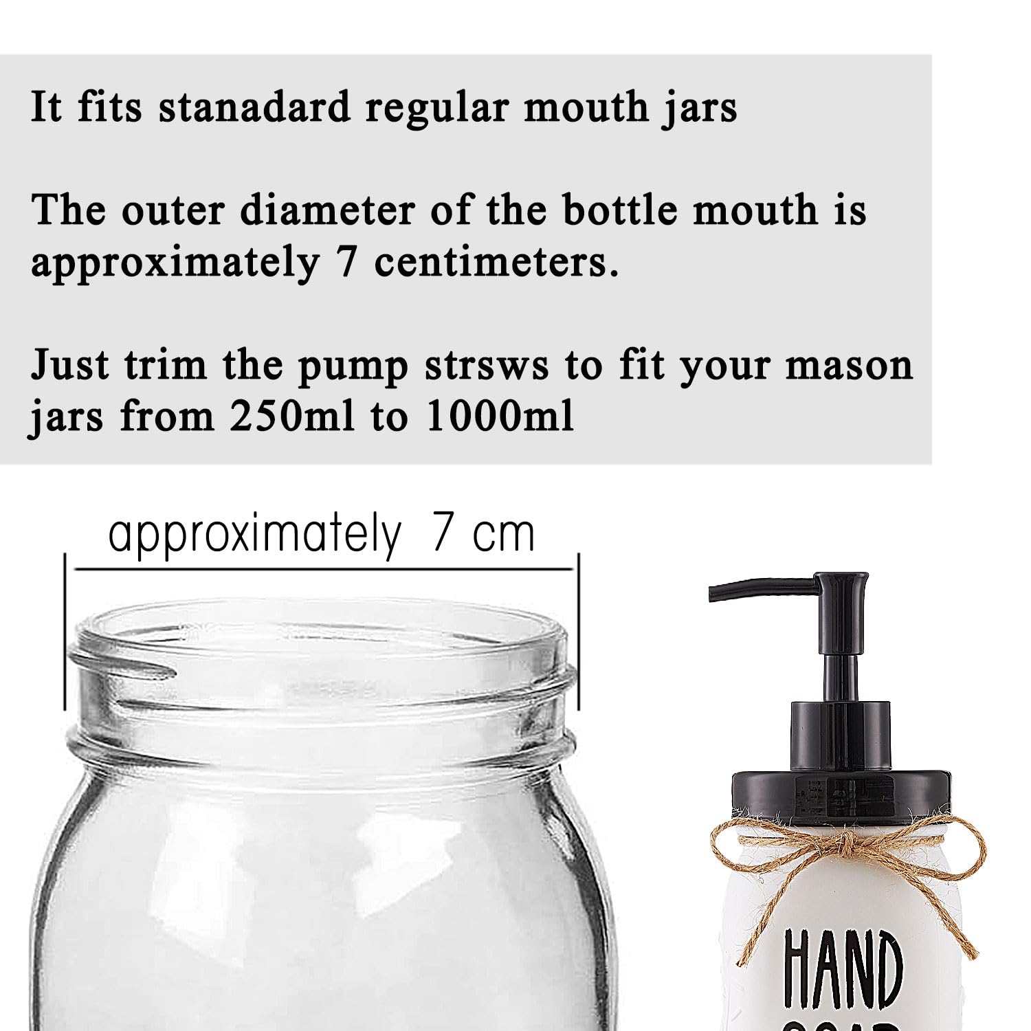 Onsogi Regular Mouth Plastic Mason Jar Soap Dispenser Pumps and Lids- Rust-Proof Mason Jar Accessories Rustic Farmhouse Kitchen Counter Top Bathroom Decor and Organization - 6 Pack