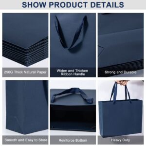 Umoonfine Navy Blue Gift Bags 12 Pack, 10.6x3.1x8.6 inches Navy Blue Shopping Bags Gift Wrap Bags Reusable Kraft Navy Blue Paper Bags with Handles Bulk for Shopping, Retail, Merchandise Business