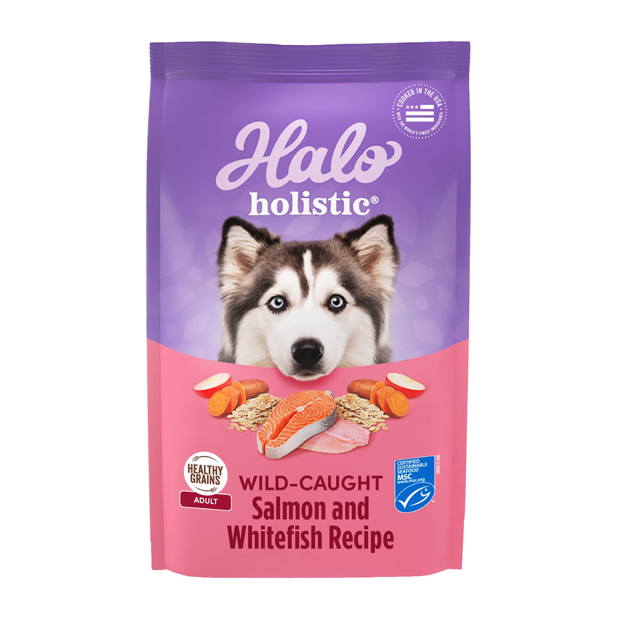 Halo Purely for Pets Holistic Adult Dog Healthy Grains Wild-Caught Salmon & Whitefish Recipe 3.5 lb