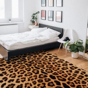 Stylish Leopard Print Rug, Popular Personality Stylish Design Print Indoor Floor Rugs, Carpet Low Pile Machine Washable Comfortable Durable for Bedroom Living Room Home Decor 5ftx7ft