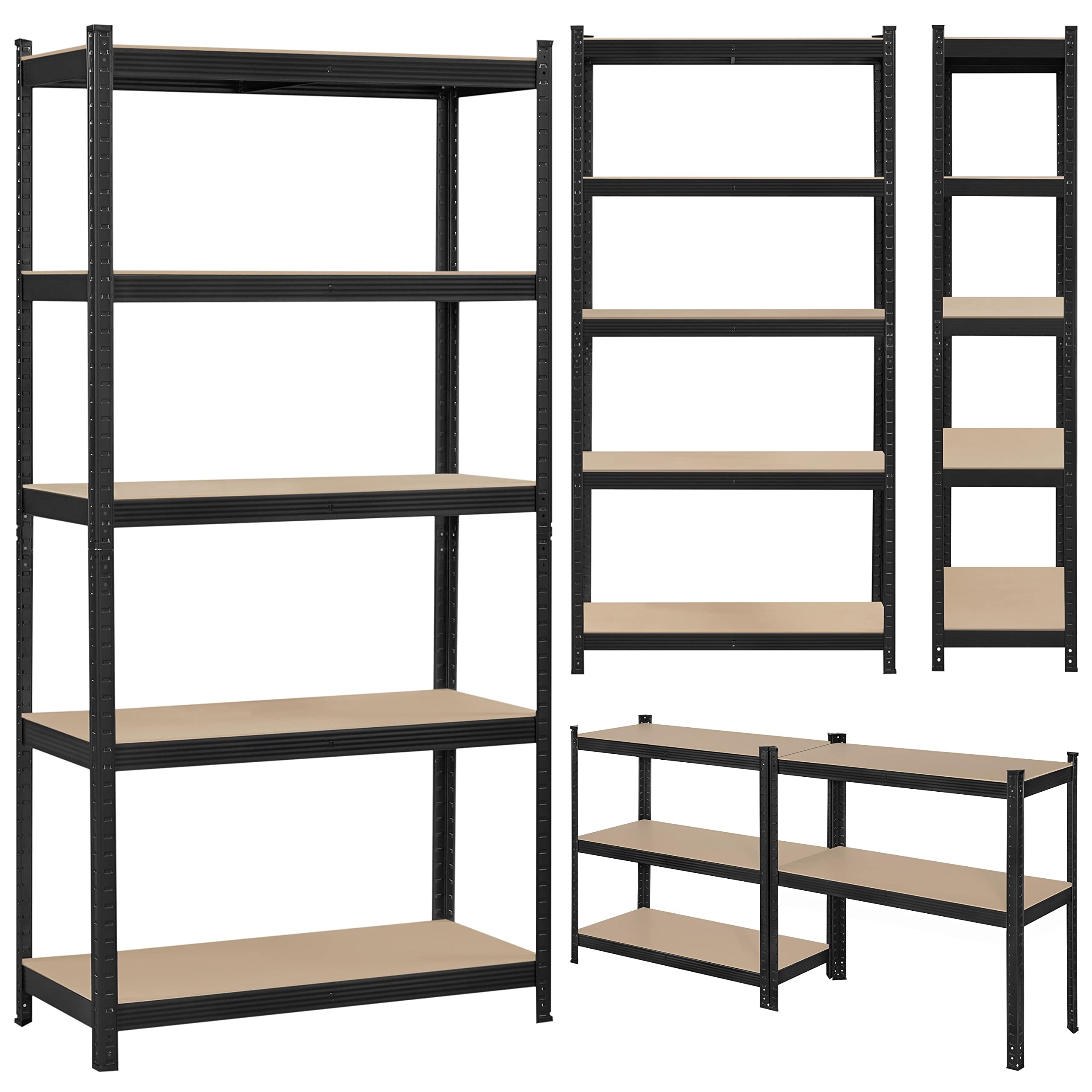 Topeakmart 4PCS 5-Tier Utility Shelves, Metal Storage Shelves Garage Shelving Unit Adjustable Garage Storage Shelves Storage Racks Heavy Duty Shed Shelving- Black, 35.5 x 16 x 71 Inch