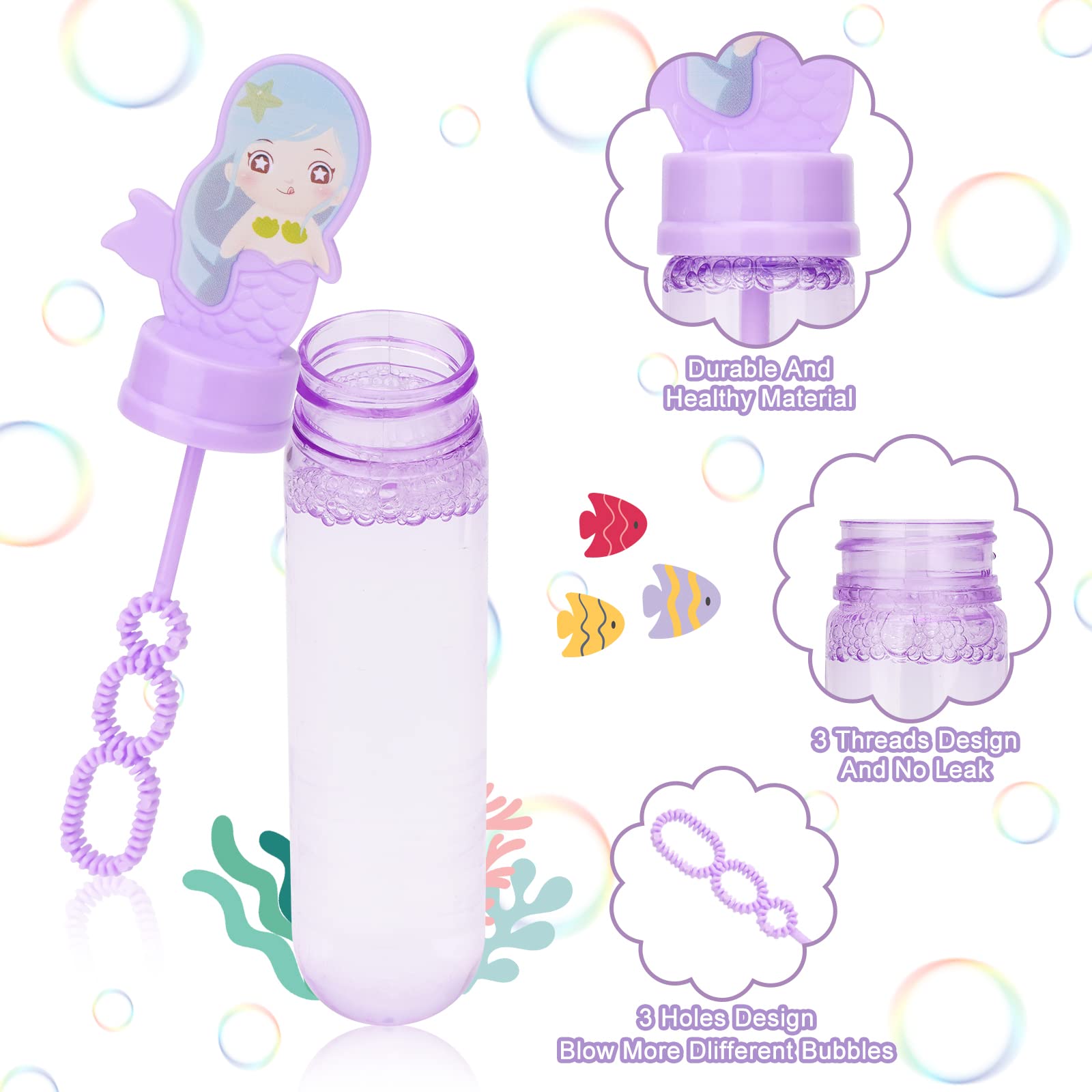 Mermaid Party Favors Bubble Wands for Kids Under The Sea Party Favors Ocean Birthday Party Supplies Bubble Blowing Toys 24PCS