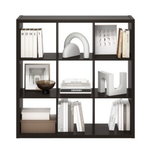 Furinno Cubicle Open Back Decorative Cube Storage Organizer, 9, Dark Oak