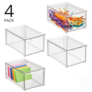 mDesign Plastic Stackable Drawer Organizer Storage Bin w/Pull Out Drawer - Holder for Crafts, Sewing, Hobby, Art Supplies in Home, Classroom, Office, or Studio - Lumiere Collection, 4 Pack - Clear