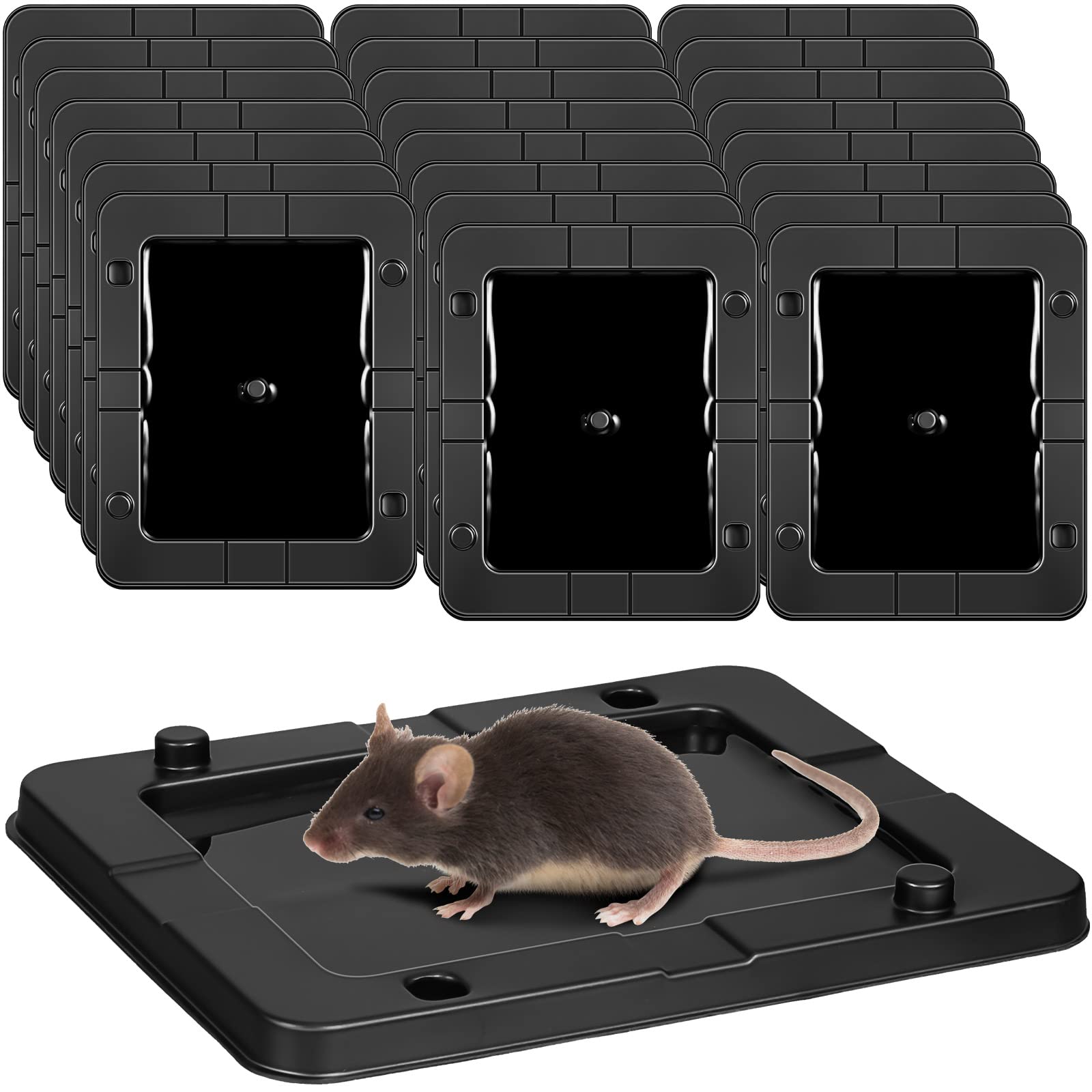 Qualirey 24 Packs Large Baited Glue Traps Bulk for Rats and Snakes Sticky Mouse Trap Rat Traps Indoor Rodent Killer Baited Trays Plastic Sticky Non Toxic Mouse Trap for Home Indoor Outdoor