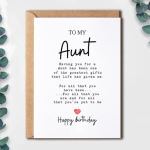 EruditeGifts Birthday Card for Aunt - 5 x 7 Inches - Printed on Smooth, Heavy Cardstock - Blank Inside for Personal Message - Includes Envelope