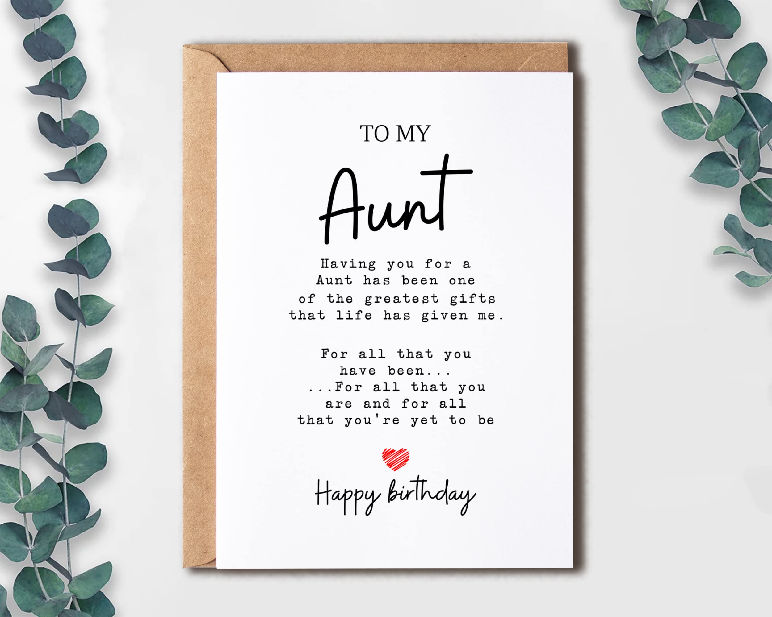 EruditeGifts Birthday Card for Aunt - 5 x 7 Inches - Printed on Smooth, Heavy Cardstock - Blank Inside for Personal Message - Includes Envelope