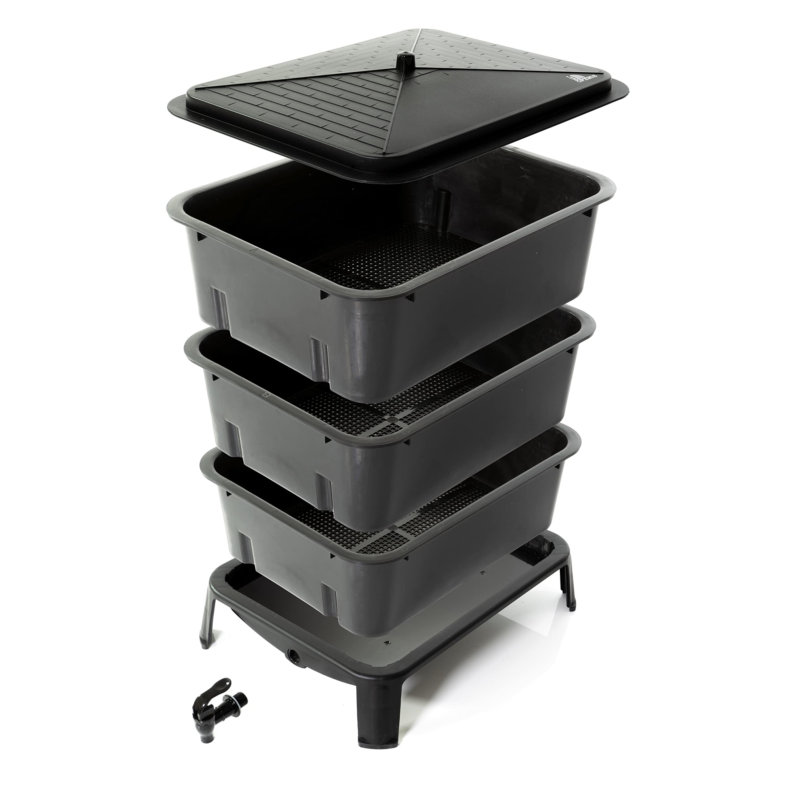 LEOPERIS - 4 Tray Worm Compost Bin - Worm Composting Basic Kit - Composter Farm Factory for Recycling Food Waste - Indoor or Outdoor Use - with Compost Turning Fork