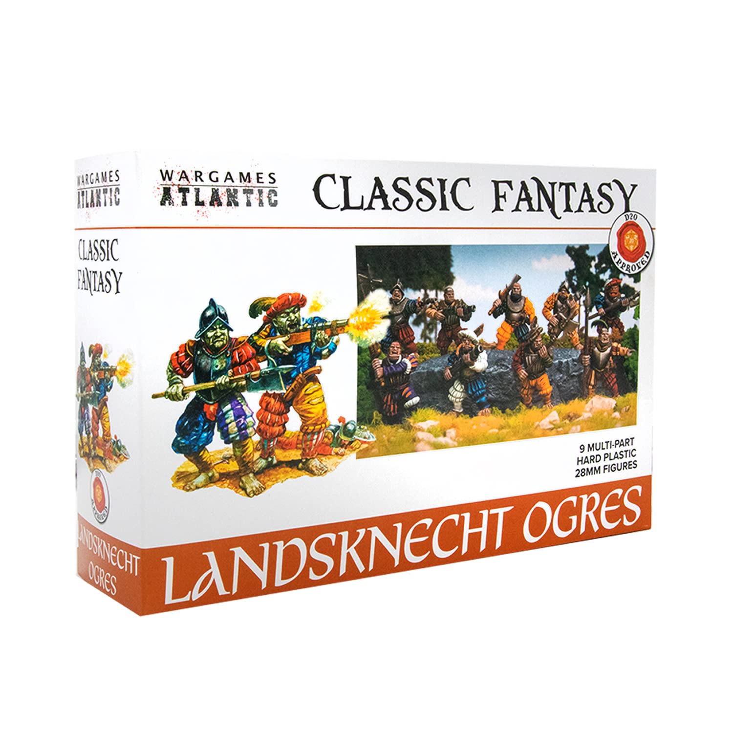 Death Fields/Classic Fantasy: Landsknecht Ogres (9 Multi Part Hard Plastic 28mm Figures) Made in The USA