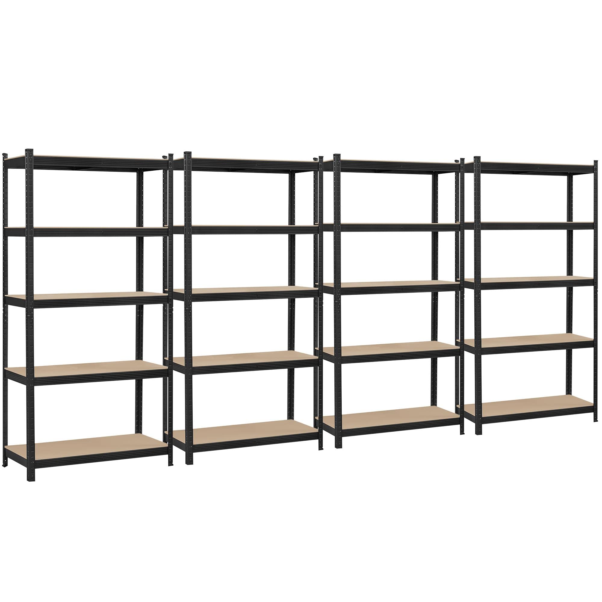 Topeakmart 4PCS 5-Tier Utility Shelves, Metal Storage Shelves Garage Shelving Unit Adjustable Garage Storage Shelves Storage Racks Heavy Duty Shed Shelving- Black, 35.5 x 16 x 71 Inch