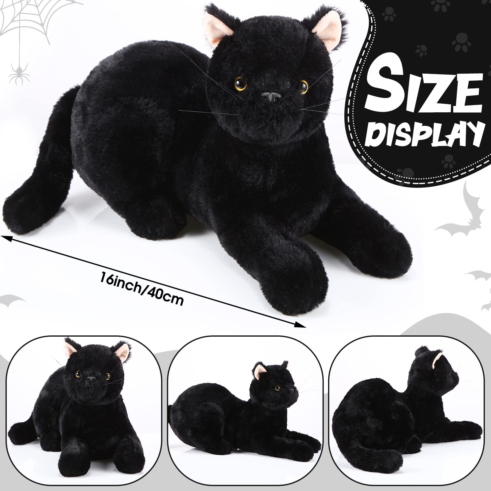 Sosation 16 Inch Black Cat Stuffed Animal Plush, Realistic Black Cat Toy Soft Plush Pillow, Cute Plush Toy Gifts for Kids, Birthday Christmas Decoration Supplies