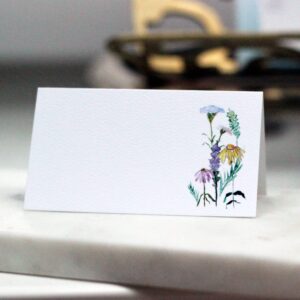 place cards with colorful wildflowers for weddings, showers, and dinner parties. table tent style, scored for easy folding. available in pkgs of 12/25 / 50/100 (25)