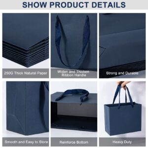 Umoonfine Navy Blue Gift Bags Bulk, 12 Pack Navy Blue Paper Gift Bags with Handles Navy Gift Bags Kraft Gift Bags 8.7x3.9x7.1 Inches Gift Wrap Bags for Wedding, Party,Shopping, Merchandise Business