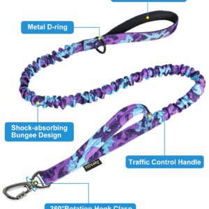 Hotsky Tactical Dog Collar and Leash Set, Heavy Duty Military Airtag Dog Collar with Handle and Metal Buckle for Training and Walking, with Airtag Holder and Two Patches(Purple Camo, L)