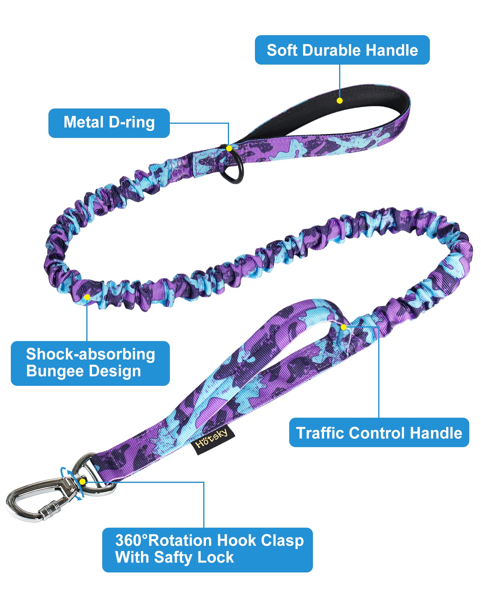 Hotsky Tactical Dog Collar and Leash Set, Heavy Duty Military Airtag Dog Collar with Handle and Metal Buckle for Training and Walking, with Airtag Holder and Two Patches(Purple Camo, L)