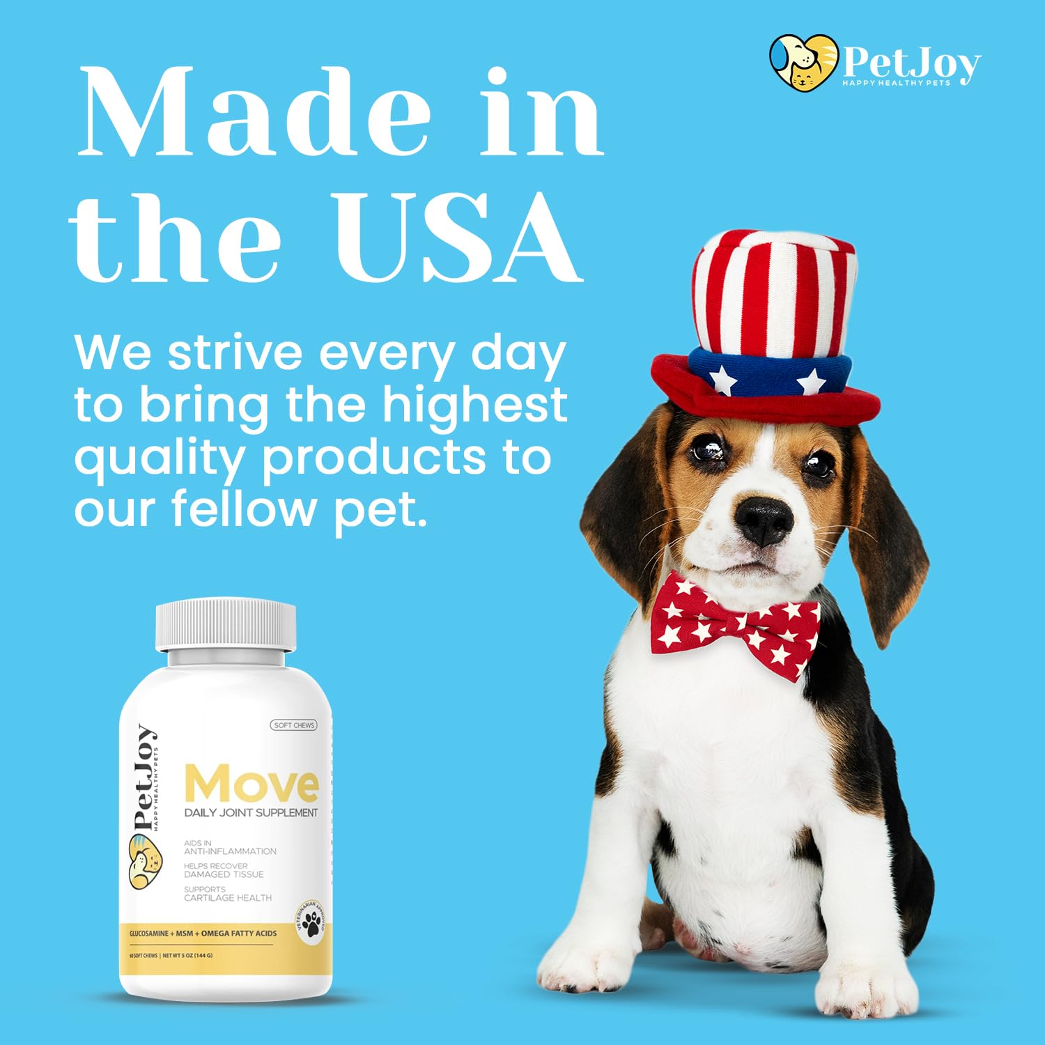 PetJoy - Move Joint Health Supplement | Maximum Strength Joint Support Plus MSM, Glucosamine, Chondroitin | Aging, Hip Dysplasia, & Arthritis Relief | Restore Hip and Joint Tissue | 60 Count Soft Chew