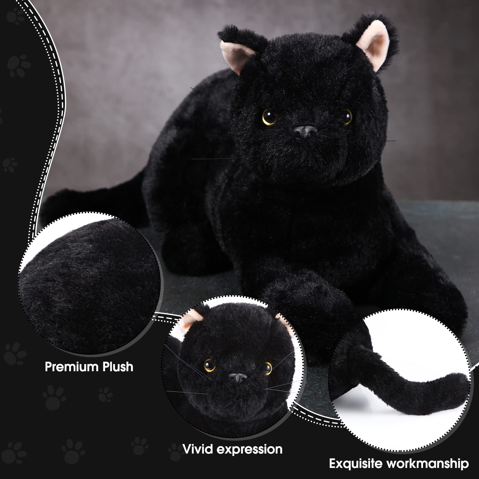 Sosation 16 Inch Black Cat Stuffed Animal Plush, Realistic Black Cat Toy Soft Plush Pillow, Cute Plush Toy Gifts for Kids, Birthday Christmas Decoration Supplies