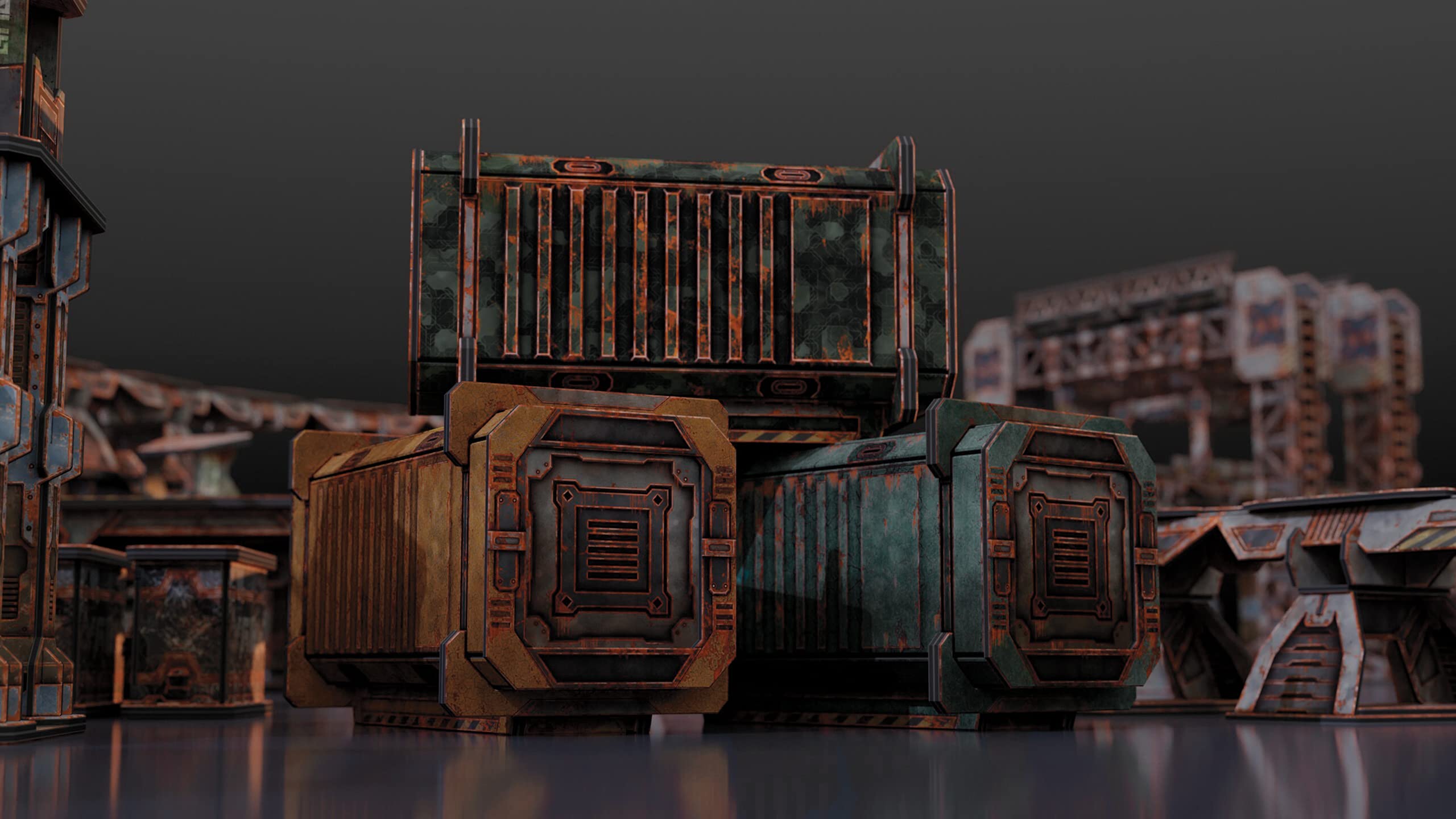 TinkerTurf Sci-Fi Terrain: Cargo Containers 6 Add-On, 3 Containers Included, Neutral Theme, Modeular Design, Easy Storage, Virtually Limitless Setups