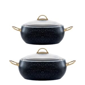 Acar Nostalgia Black Deep Pot, Nonstick Pasta Pot/Stockpot/Stock Pot with Glass Lid, Pots and Pans, Dishwasher Safe Black, Stainless Stylish Handles. Four Different Size Nonstick Pot (24 cm)