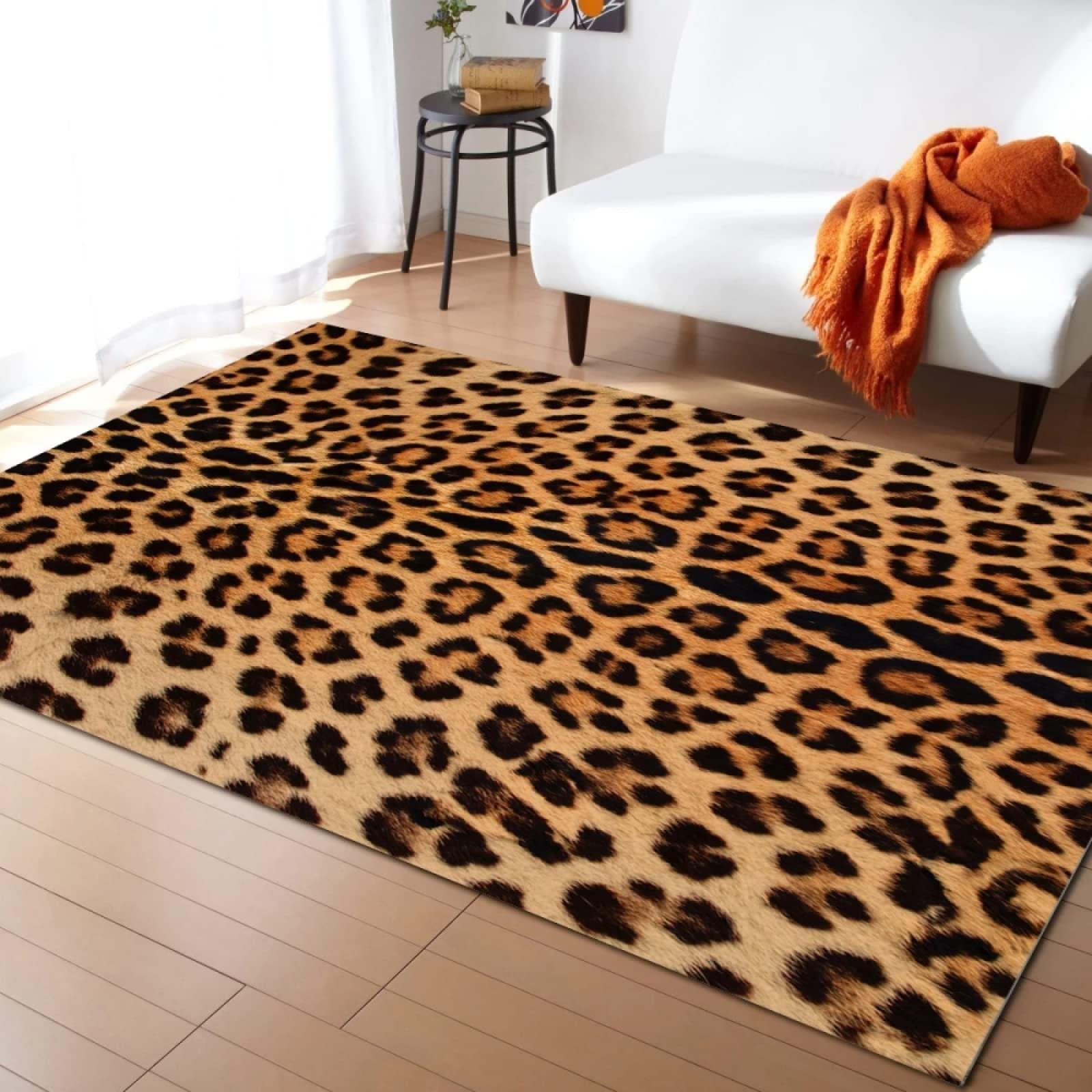 Stylish Leopard Print Rug, Popular Personality Stylish Design Print Indoor Floor Rugs, Carpet Low Pile Machine Washable Comfortable Durable for Bedroom Living Room Home Decor 5ftx7ft